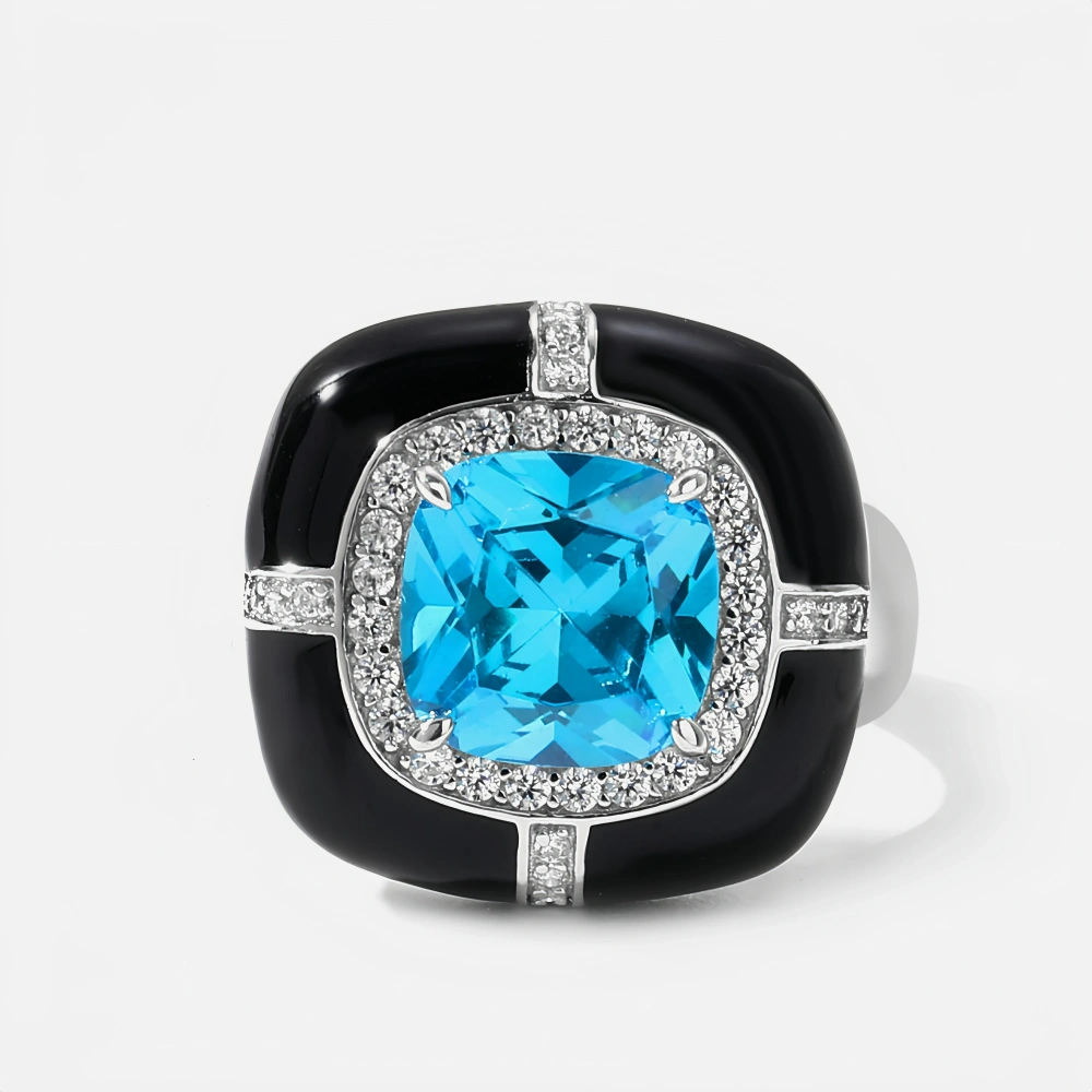 WINKIN WINSIN Brand MST Luxury 925 Sterling Silver Enamel Sapphire Square Rings For Women Girls Gemstones Ring Fine Jewelry