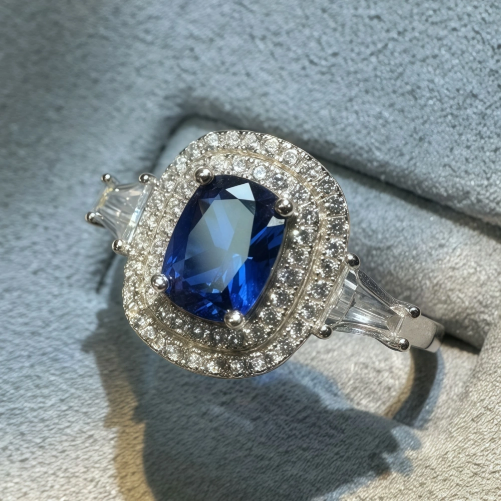 WINKIN WINSIN Brand 925 Sterling Silver Ring with Lab Grown Gemstones 1.4ct Pigeon Egg Shaped Synthetic Sapphire Rings Jewelry
