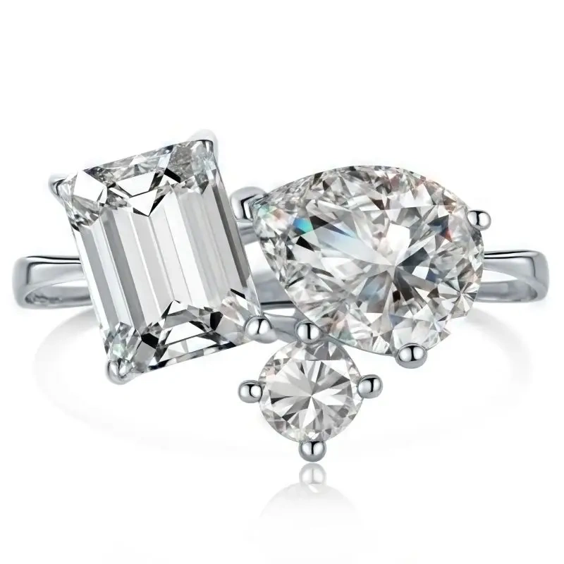 WINKIN WINSIN Brand MST 925 Sterling Silver Double Tone Artificial Gemstone High Carbon Diamond Water Droplet Ring Jewelry