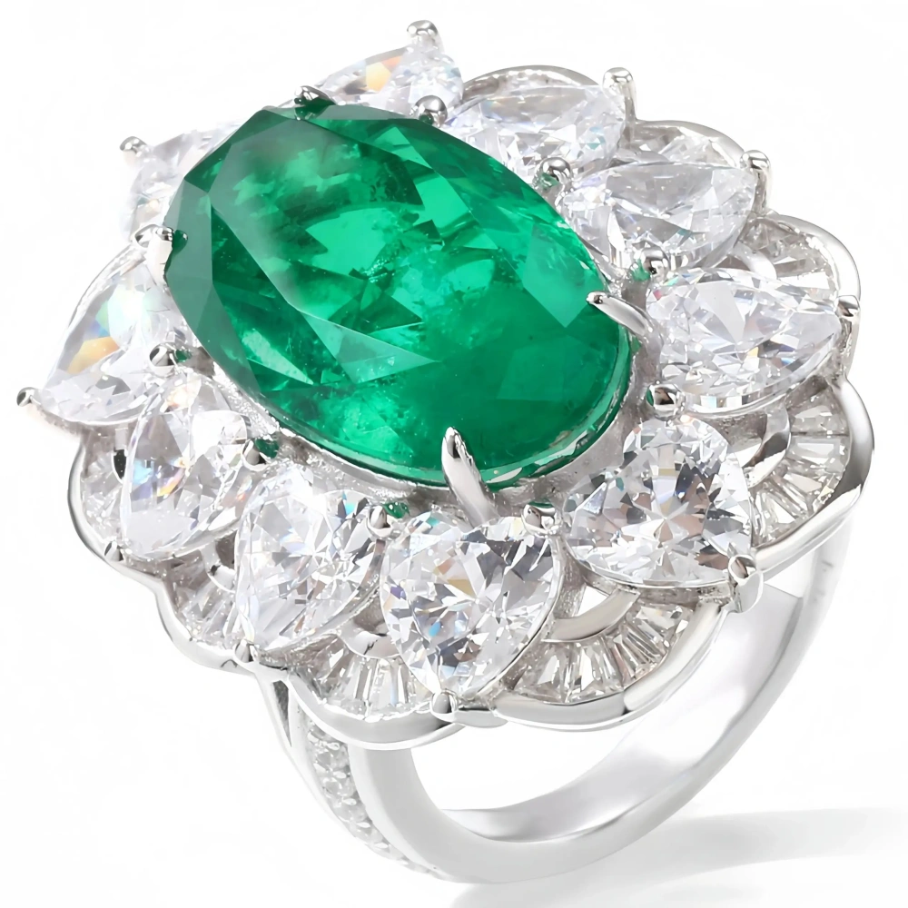 WINKIN WINSIN Brand MST 925 Sterling Silver Lab Grown Gemstones Emerald Ring Lab Grown High Carbon Diamond Rings Jewelry