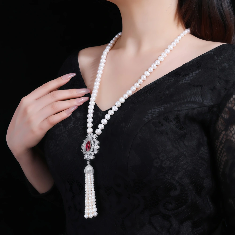 WINKIN WINSIN Brand MST S925 Silver Natural Pearl Necklace With High-End Temperament And Women Tassel Necklace Jewelry