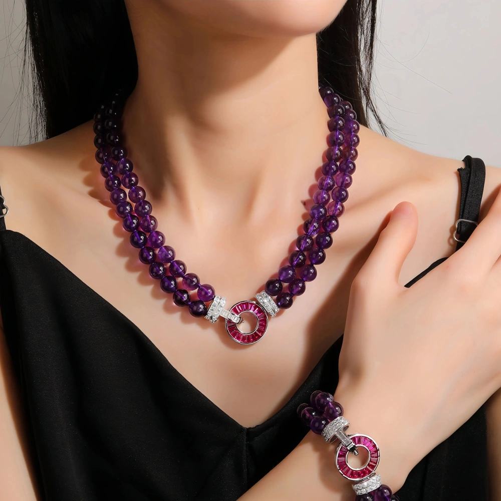 WINKIN WINSIN Brand MST Natural Amethyst Necklace For Women S925 Silver Gold Plated 8mm High Carbon Diamond Necklace Jewelry ﻿