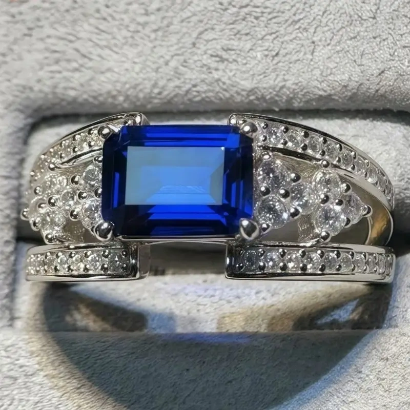WINKIN WINSIN Brand MST 2.5ct 925 Sterling Silver Synthetic Sapphire Rings For Women High Carbon Diamond Ring Jewelry