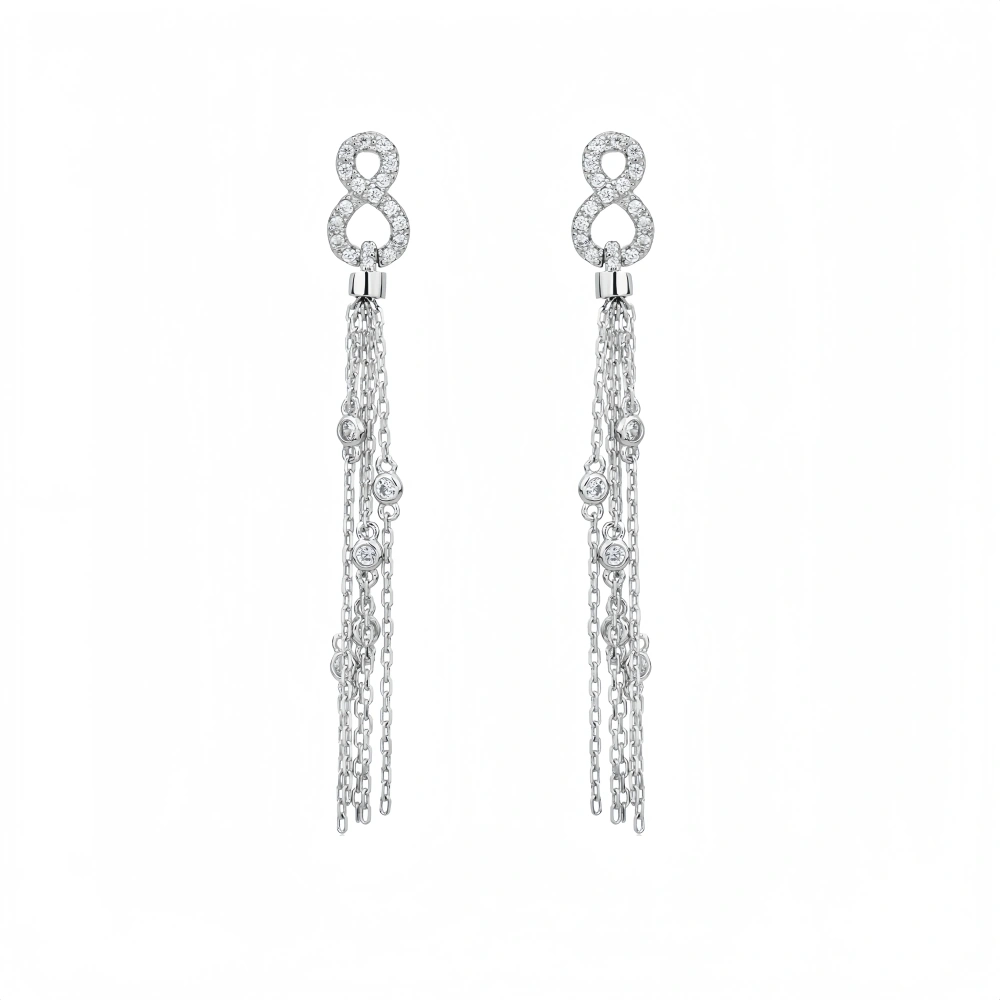 Winkin Winsin Brand MST 18k Gold Plated 925 Sterling Silver Number 8 Tassel Stud Drop Earrings For Women Fine Jewelry