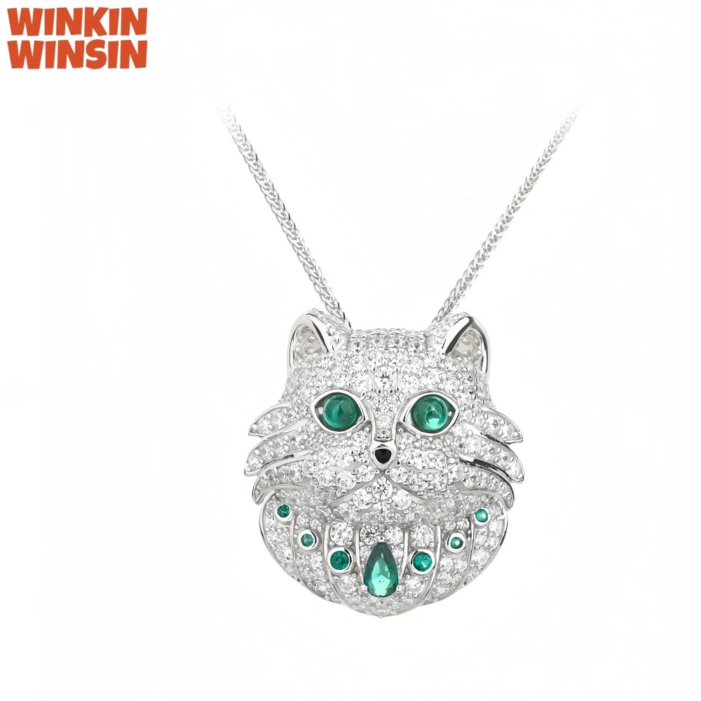 WINKIN WINSIN Brand MST Persian Cat Lab Grown Diamond Gemstones Pendant Chain 925 Sterling Silver Pendant Necklace Jewelry