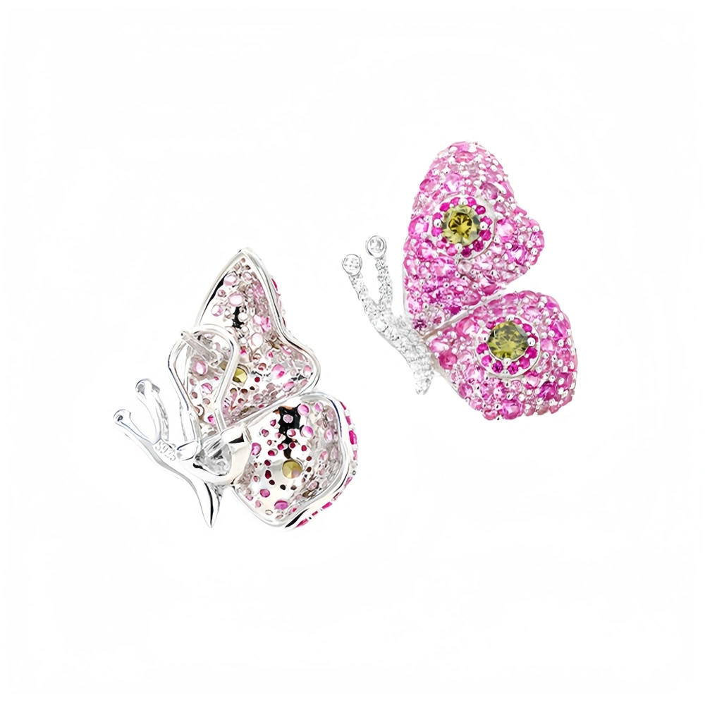 WINKIN WINSIN Luxury 925 Sterling Silver Stud Earrings For Women High Carbon Diamond Pink Blue Butterfly Earrings Stud Jewelry