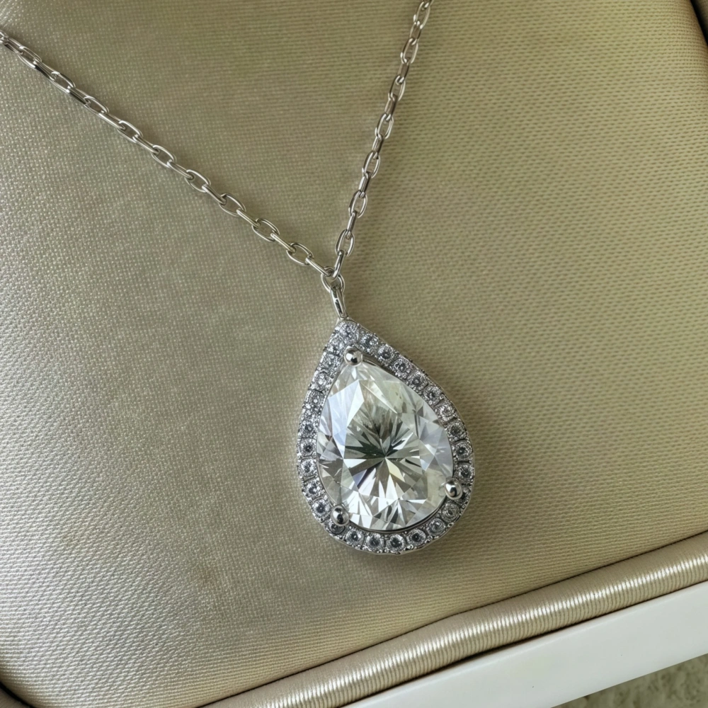 WINKIN WINSIN 925 Sterling Silver Chain Necklace For Women Moissanite Gemstones Diamond Water Droplet Pendants Necklaces Jewelry