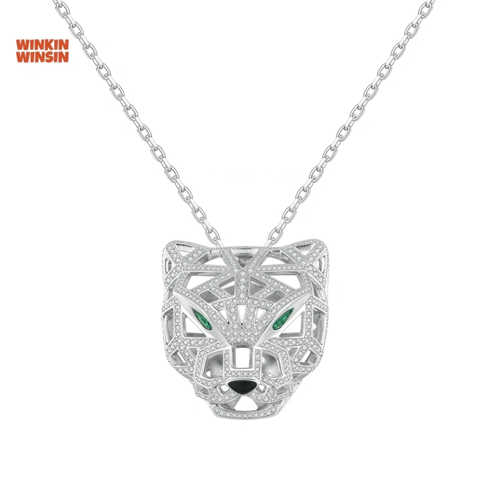 WINKIN WINSIN 925 Sterling Silver Pendants For Women Men Cheetah Leopard Pendant Necklaces High Carbon Diamond Necklaces Jewelry