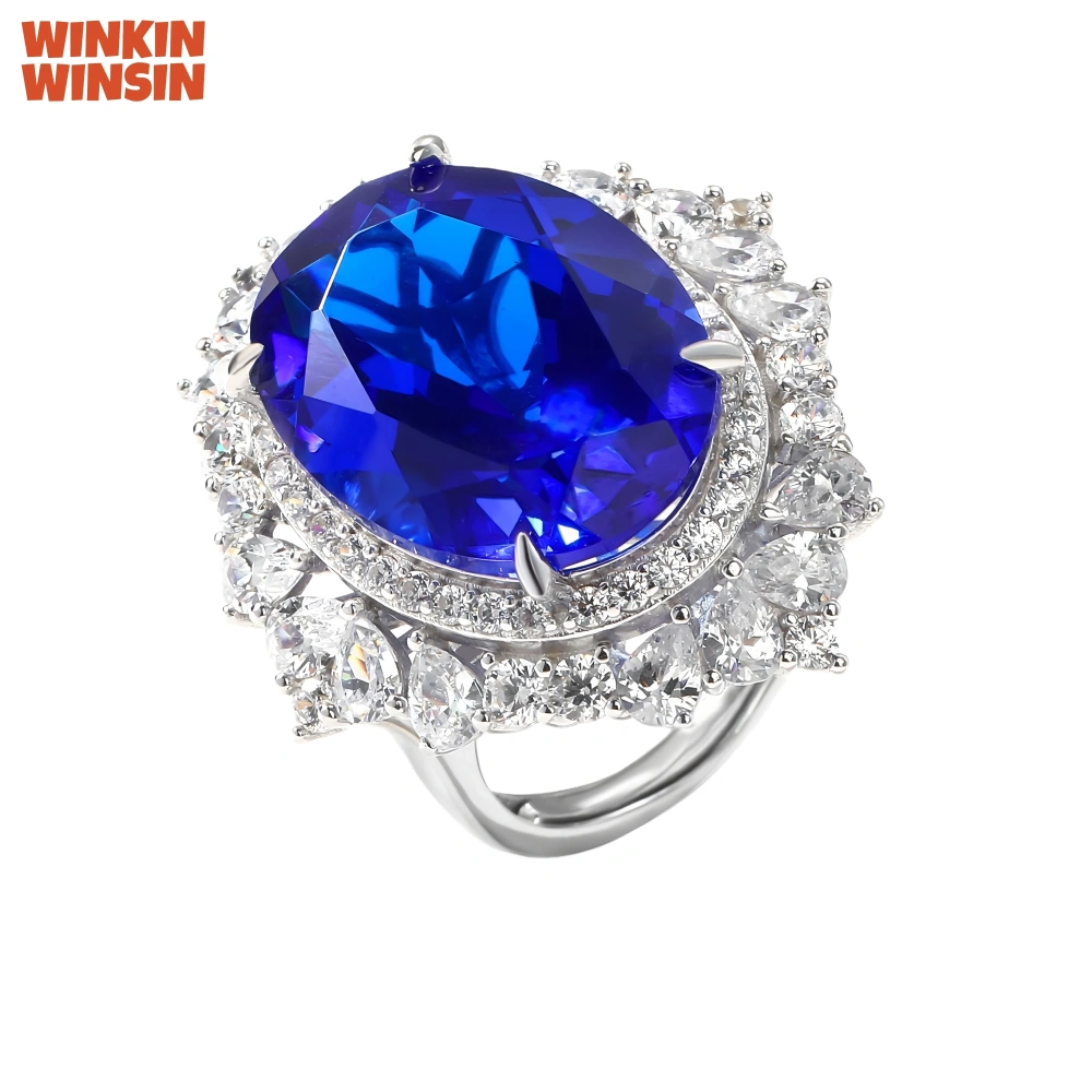 WINKIN WINSIN Brand 925 Sterling Silver Ring with High Carbon Diamond Lab Grown Gemstones Sapphire Rings Jewelry