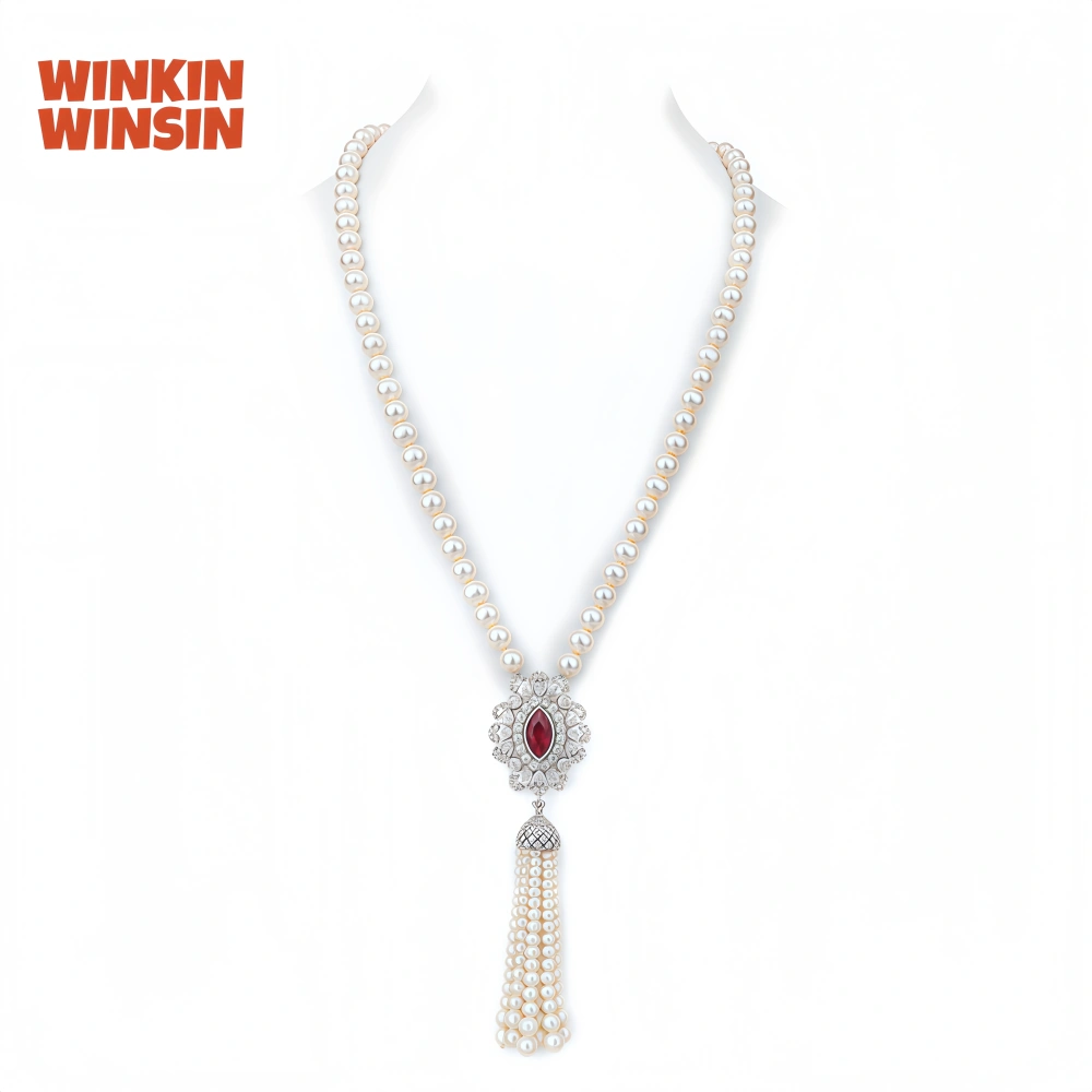 WINKIN WINSIN Brand MST S925 Silver Natural Pearl Necklace With High-End Temperament And Women Tassel Necklace Jewelry