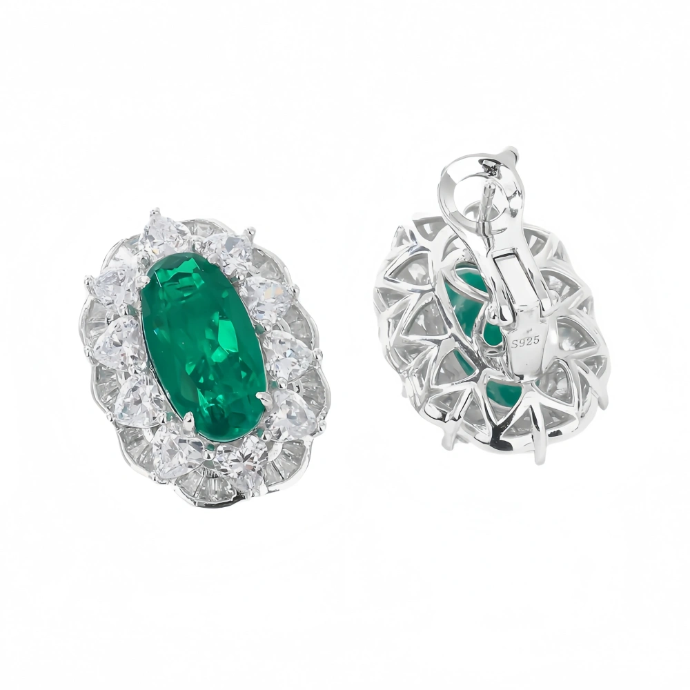 WINKIN WINSIN Brand MST 925 Sterling Silver Emerald Earrings Lab Grown Gemstones High Carbon Diamond Stud Earrings Jewelry