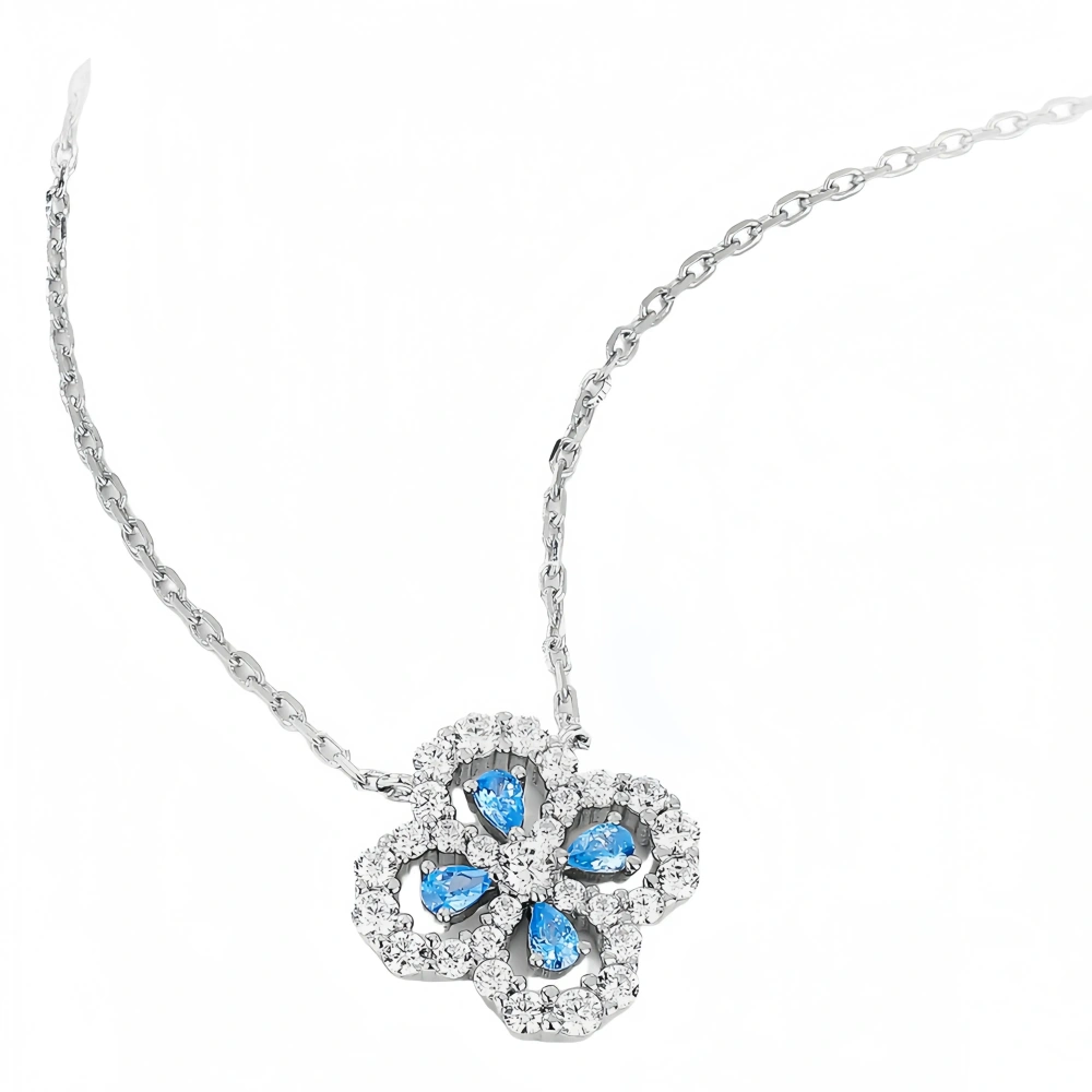 WINKIN WINSIN Brand 925 Sterling Silver Four-Leaf Clover Necklaces Lab Grown Gemstones Necklace Pendant Jewelry For Women