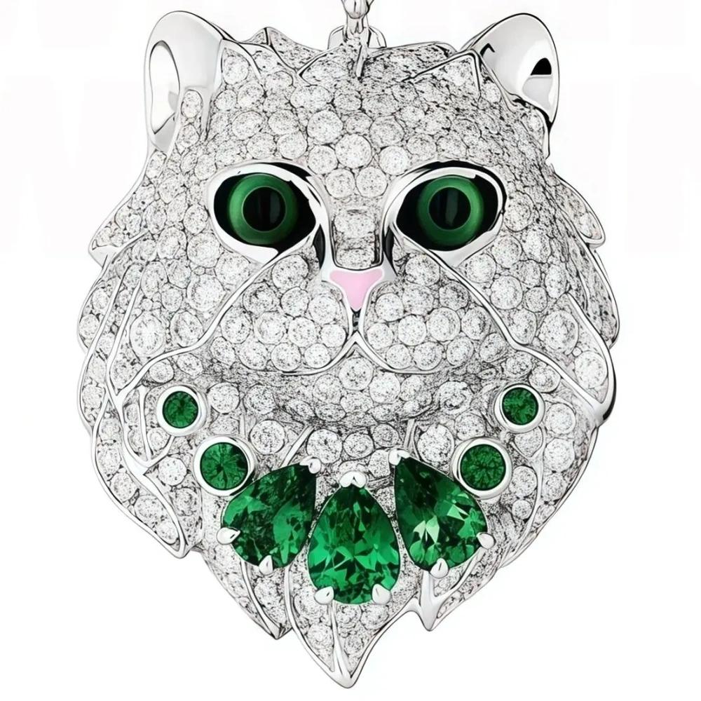 WinkinWinsin Luxury Brand Drop Earrings S925 925 Sterling Silver Animal Face Cat Stud Earrings For Women Green Gemstones Jewelry