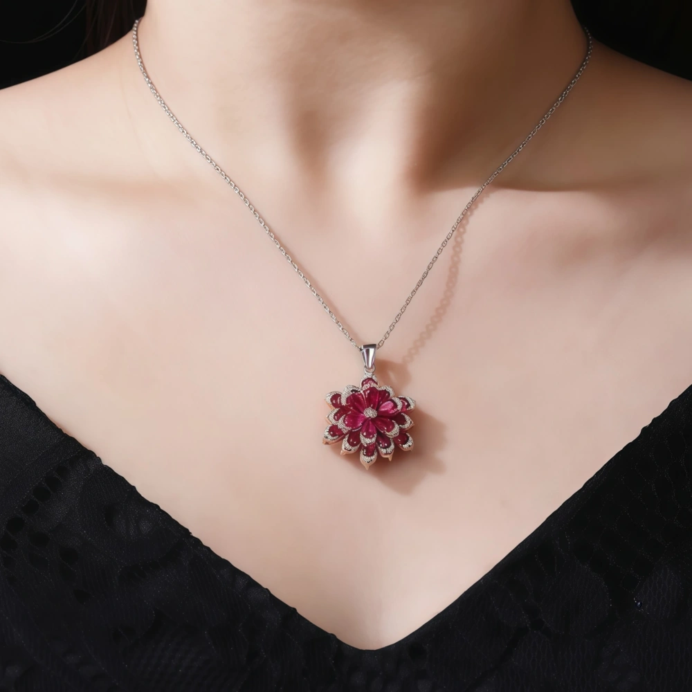 WINKIN WINSIN Brand MST Eternal Flower S925 Pure Silver Necklace Women's Plated Platinum High Carbon Diamond Flower Necklace