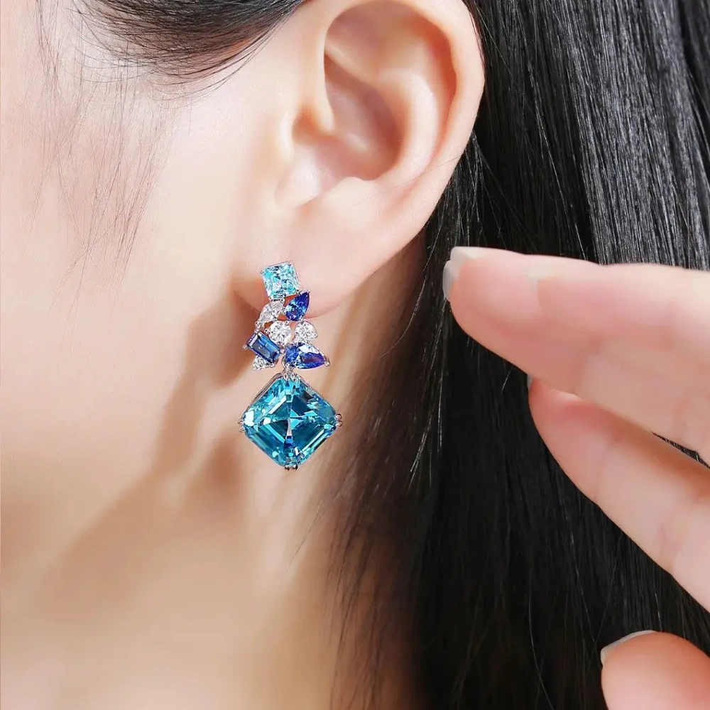 WINKIN WINSIN Brand MST 925 Sterling Silver Earrings High Quality Lab Grown Gemstone Pendant Drop Earrings For Woman Jewelry