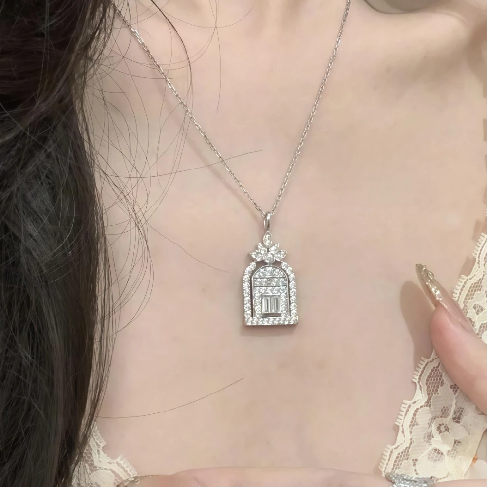 WINKIN WINSIN Brand MST 925 Sterling Silver Pendant For Women Happiness Gate Castle Necklace Zircon Gemstones Pendant Jewelry