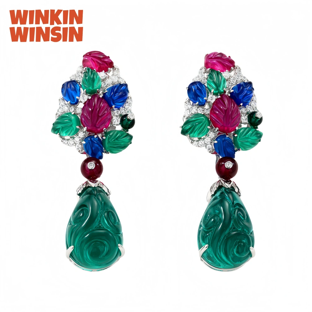 WINKIN WINSIN Brand MST High Quality Lab Grown Gemstone Tutti Frutti Drop Earrings 925 Sterling Silver Stud Earrings Jewelry