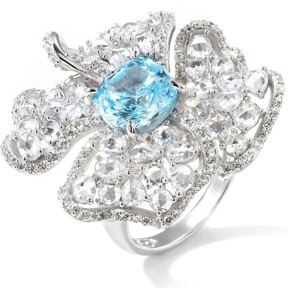 WINKIN WINSIN Brand MST 925 Sterling Silver Rose Petal Rings with High Carbon Diamond Blue Sapphire Rings Jewelry