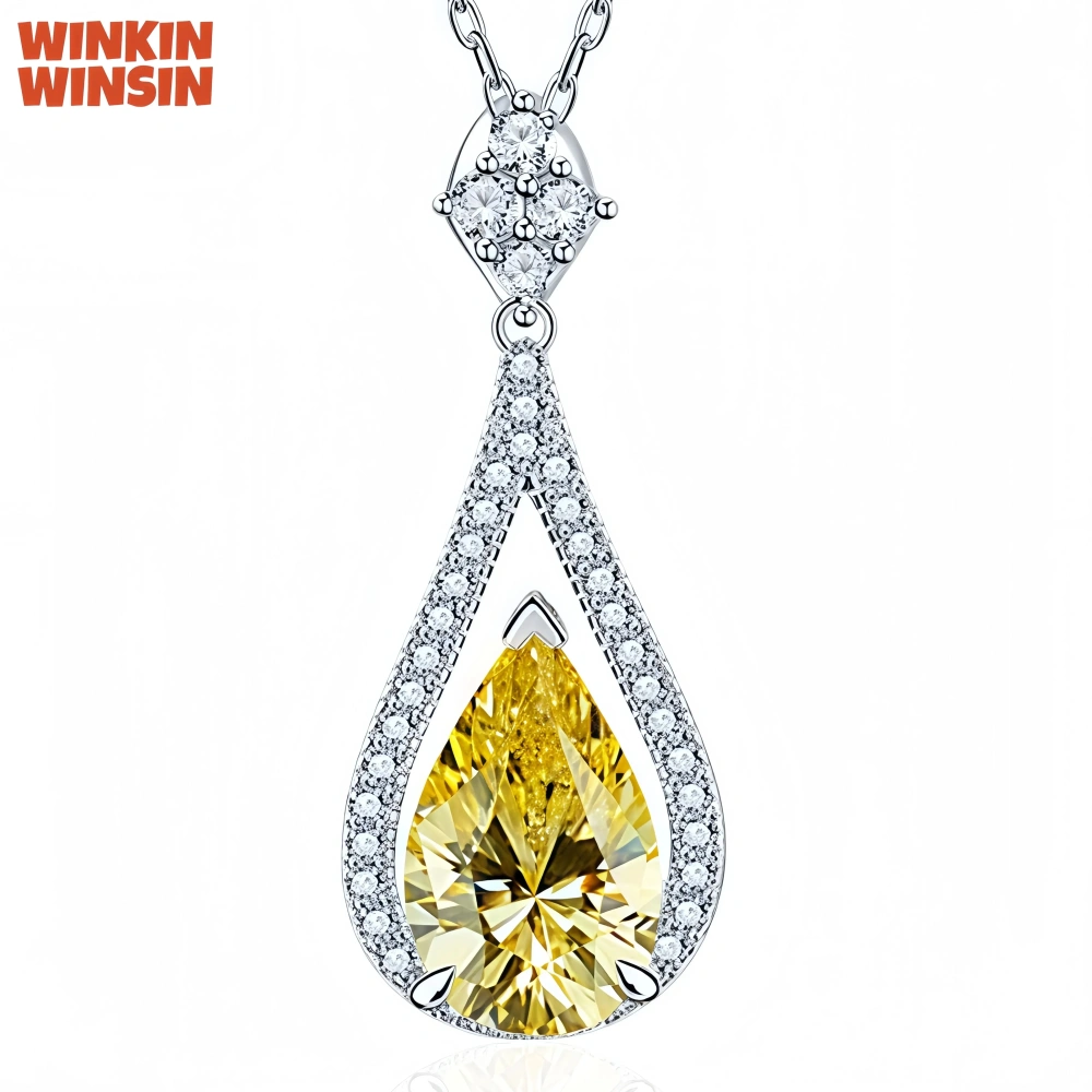 WINKIN WINSIN MST Top Grade s 925 Sterling Silver Chain Necklace Pendant Carbon Diamond Water Drop Pendants Necklaces Jewelry
