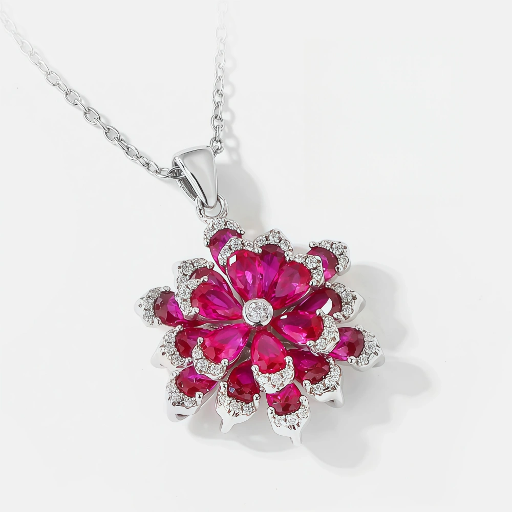 WINKIN WINSIN Brand MST Eternal Flower S925 Pure Silver Necklace Women's Plated Platinum High Carbon Diamond Flower Necklace