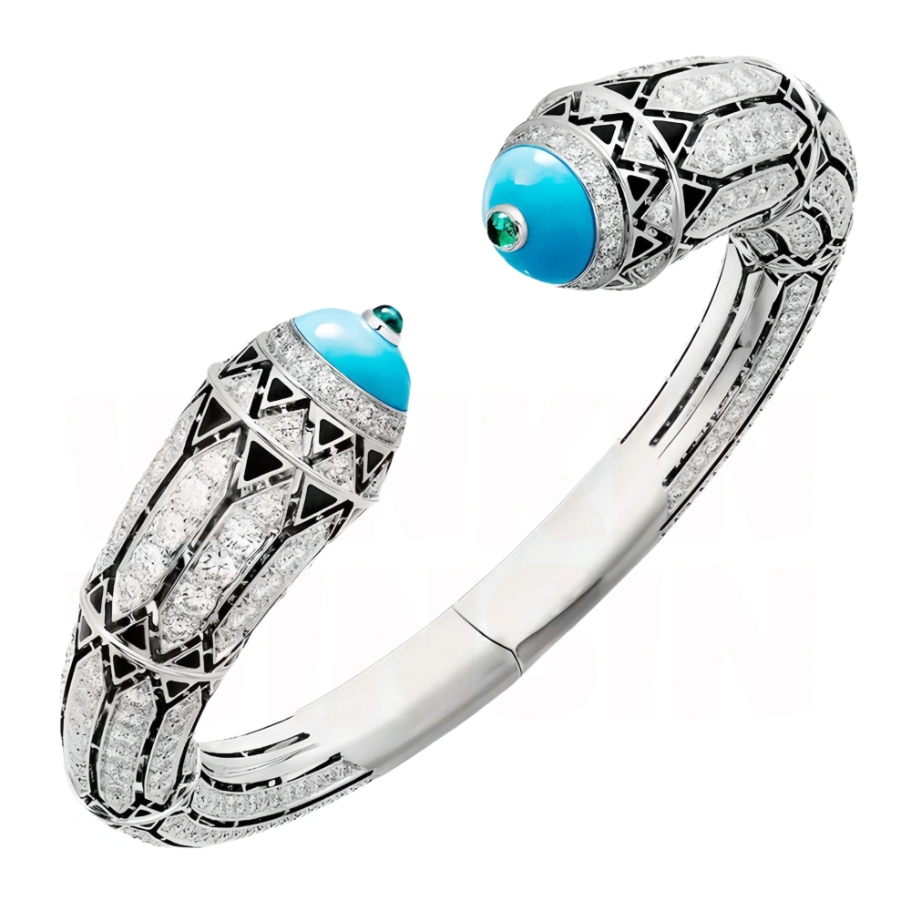 WINKIN WINSIN Brand MST 925 Sterling Silver Bracelet 18k Gold Plated Bangle High Carbon Diamond Blue Turquoise Bracelets Jewelry