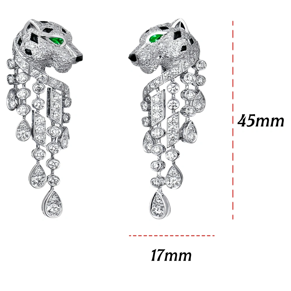 Winkin Winsin Brand Luxury Enamel Jaguar Leopard 925 Sterling Silver Tassel Earrings Jewelry Blue Gemstones Stud Drop Earrings
