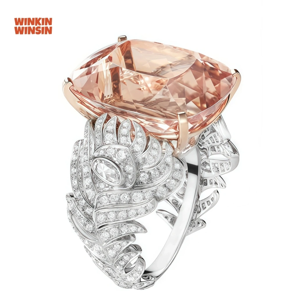 WINKIN WINSIN Brand MST Feather Gemstones 925 Sterling Silver Rings For Women High Quality Feather Diamond Ring Fine Jewelry