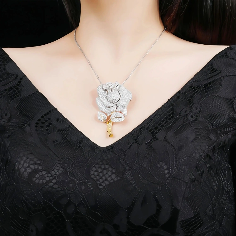 WinkinWinsin Rare 3D Craft 925 Sterling Silver Brooches Women Rose Flower Brooch 24K Gold Plated Brooch Necklace Pendant Jewelry