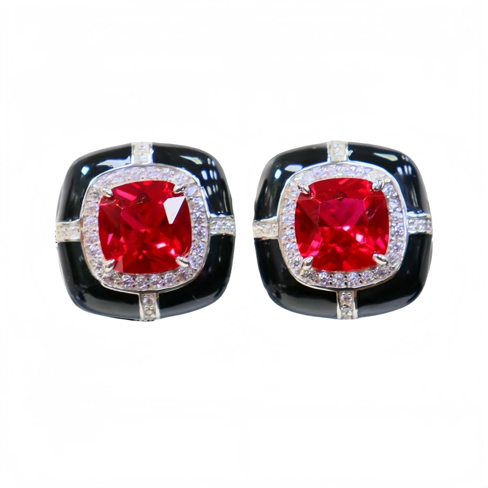 WINKIN WINSIN Brand MST 925 Sterling Silver Stud Earrings For Women Lab Grown Gemstones Enamel Square Stud Earrings Fine Jewelry