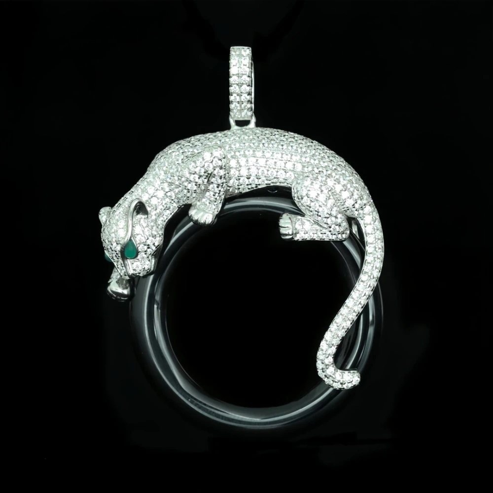WINKIN WINSIN Brand Carbon Diamond Cheetah Enamel Gemstones Women Leopard Pendant 925 Sterling Silver Necklace Pendants Jewelry