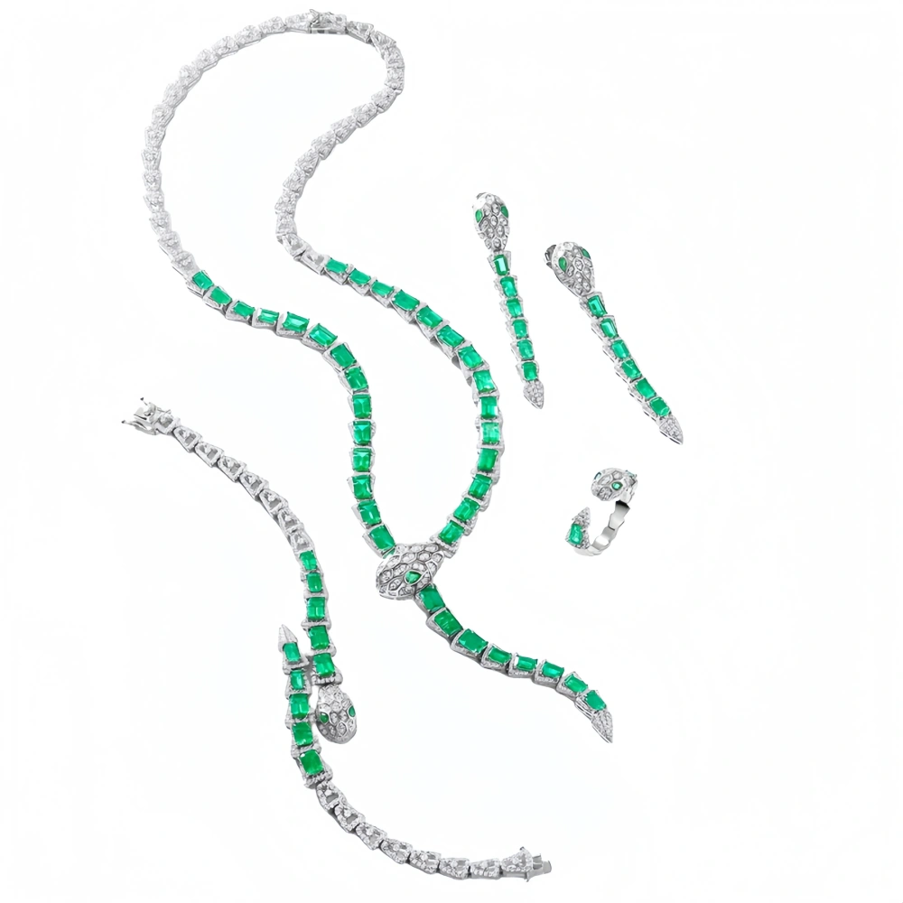 Winkin Winsin Lab Grown Emerald Ruby Gemstones Snake Earrings 925 Sterling Silver Tassel Stud Drop Earrings For Women Jewelry