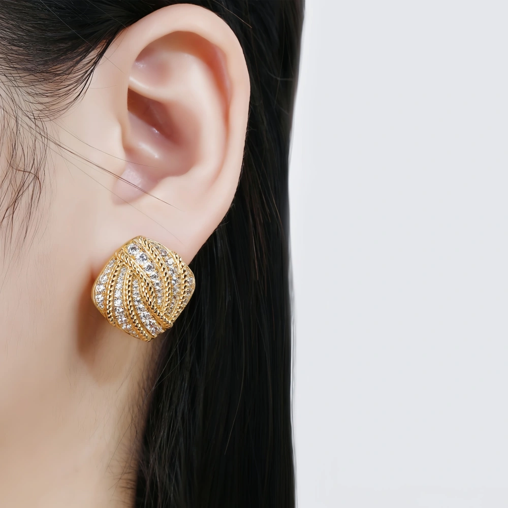 WINKIN WINSIN Brand MST 18k Gold Plated 925 Sterling Silver Square Earrings Lab Grown High Carbon Diamond Earrings Fine Jewelry
