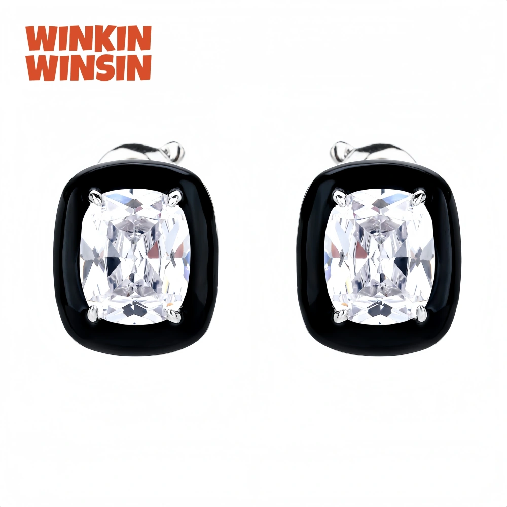 WINKIN WINSIN Brand MST Lab Grown High Carbon Diamond Enamel Square Stud Earrings 925 Sterling Silver Earrings Fine Jewelry
