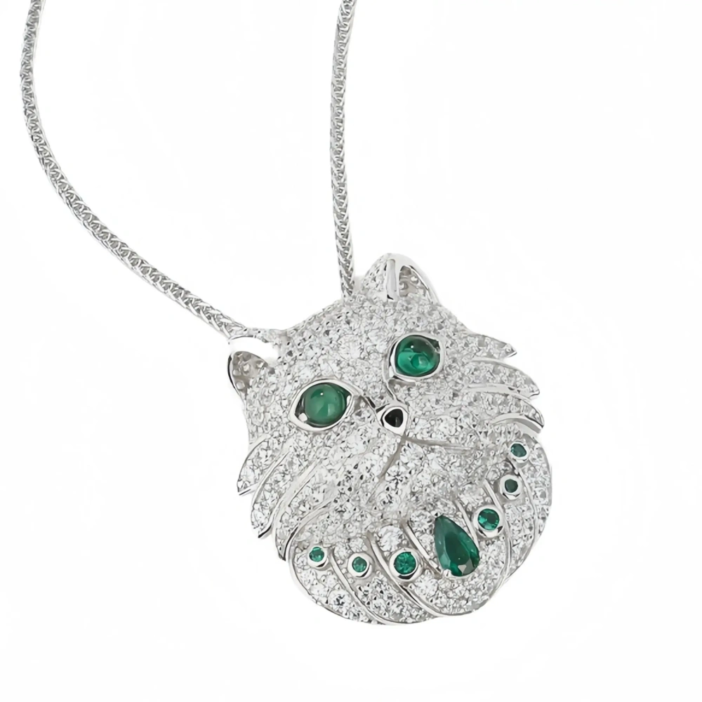WINKIN WINSIN Brand MST Persian Cat Lab Grown Diamond Gemstones Pendant Chain 925 Sterling Silver Pendant Necklace Jewelry