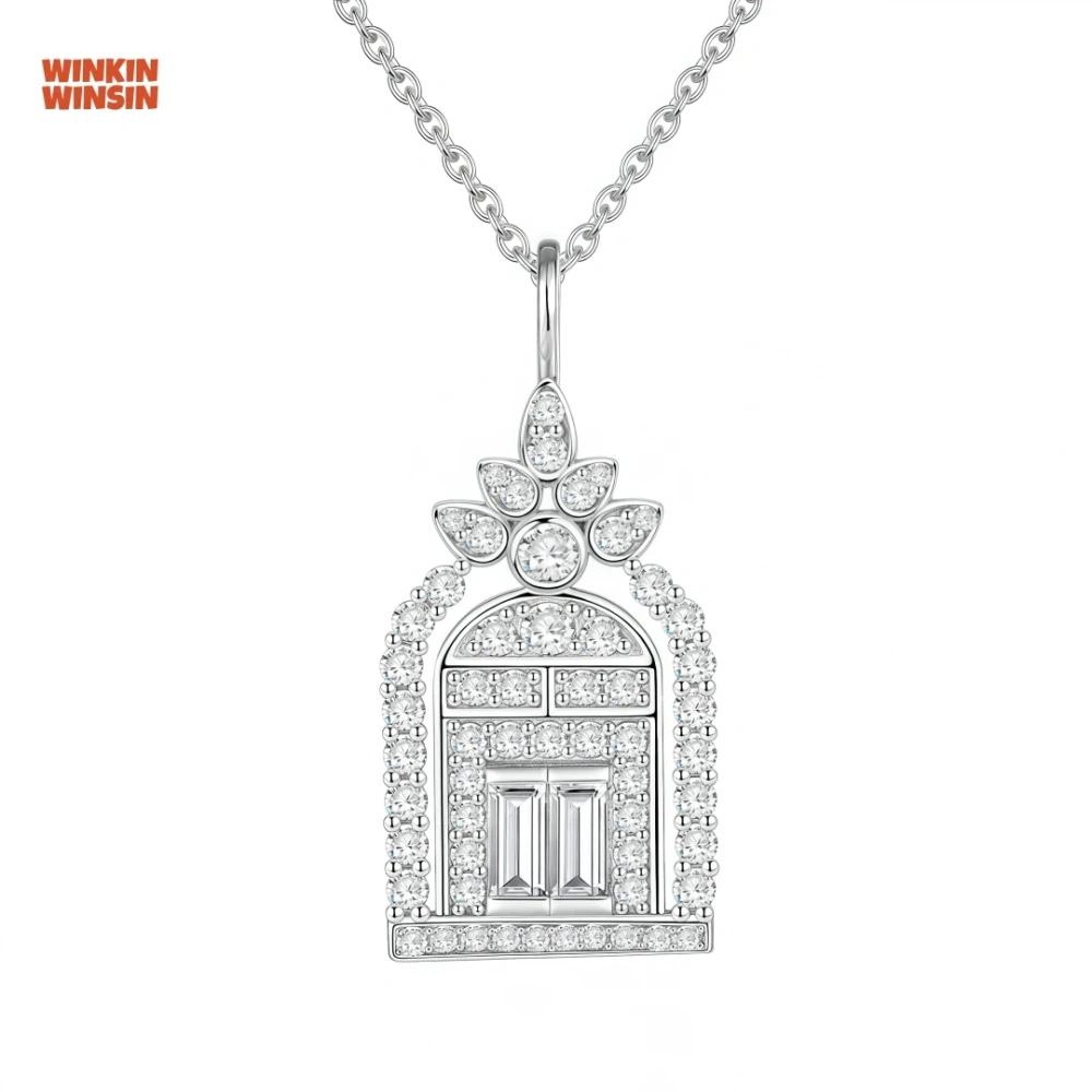 WINKIN WINSIN Brand MST 925 Sterling Silver Pendant For Women Happiness Gate Castle Necklace Zircon Gemstones Pendant Jewelry