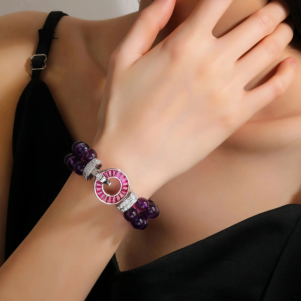 WINKIN WINSIN Brand MST Natural Amethyst Bracelet Light Luxury S925 Silver Gold Plated High Carbon Diamond 8mm Jewelry