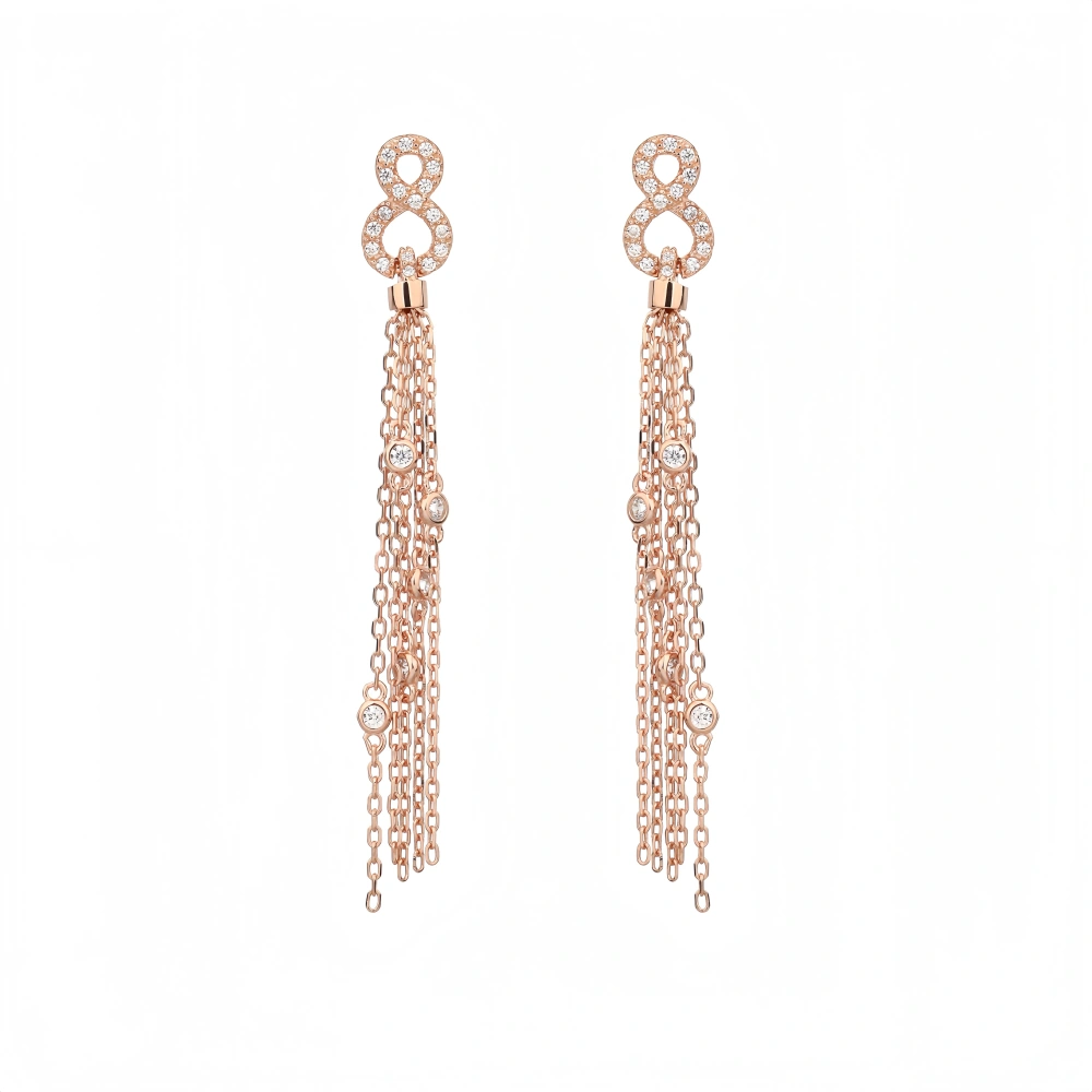 Winkin Winsin Brand MST 18k Gold Plated 925 Sterling Silver Number 8 Tassel Stud Drop Earrings For Women Fine Jewelry