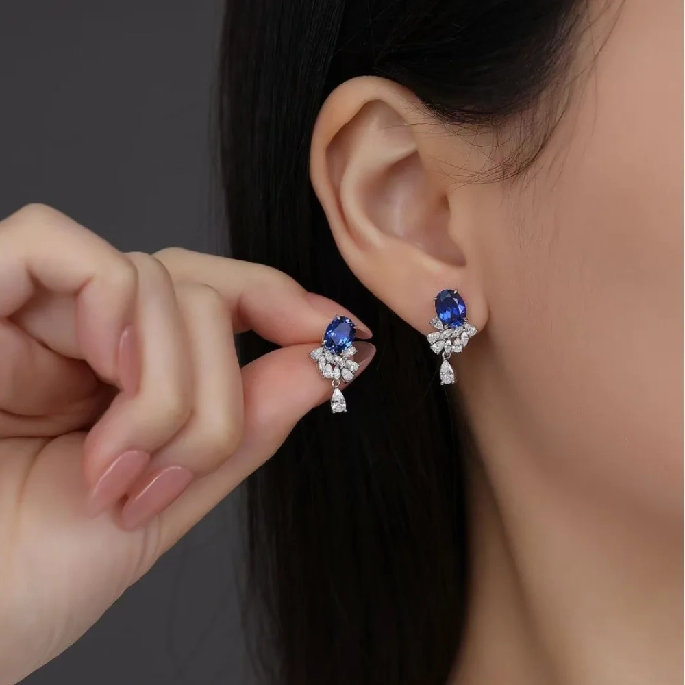 WINKIN WINSIN Brand MGI Silver Jewelry 3.3 Carat Cultured Sapphire Earrings Atmosphere