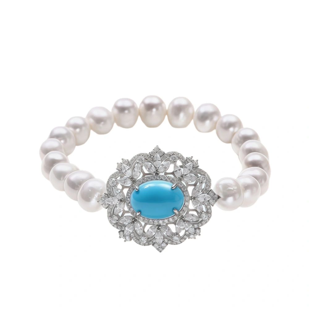 WINKIN WINSIN Brand MST S925 Pure Silver Pearl Bracelet Light Luxury Gold Plated High Carbon Diamond 8mm Designer Bracelet