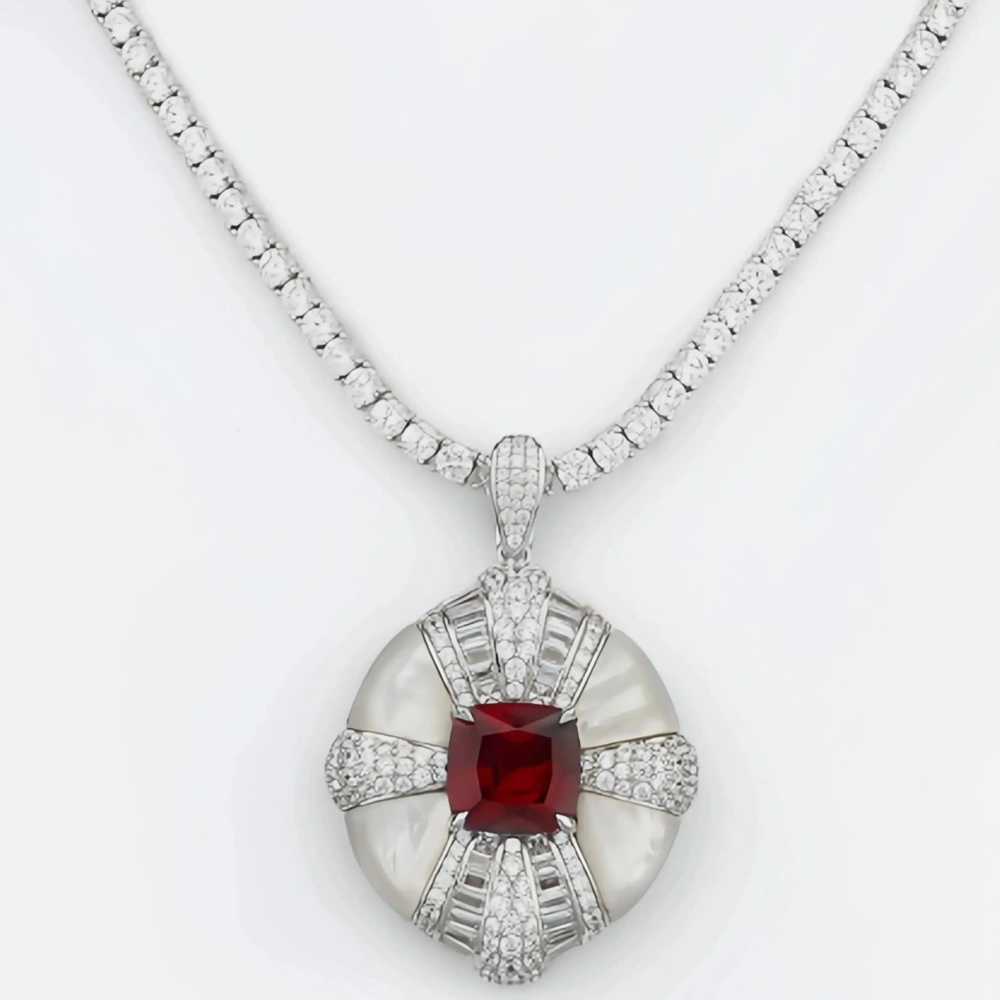 WINKINWINSIN Brand MST Ruby S925 Sterling Silver Women Necklace Electroplated With Platinum High End Retro Certificated Necklace