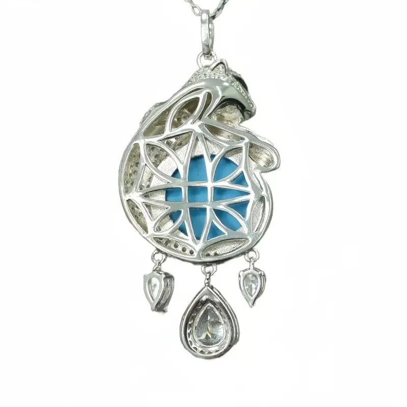 WinkinWinsin Brand 925 Sterling Silver Necklace Pendants Blue Turquoise Gemstones Cheetah Leopard Pendant Necklace Jewelry Women