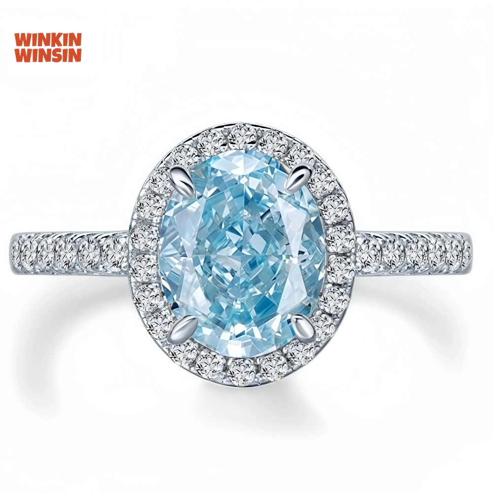 WINKIN WINSIN Brand MST Newest S925 Real 925 Sterling Silver Rings For Women Elliptical Blue Sapphire Gemstones Rings Jewelry