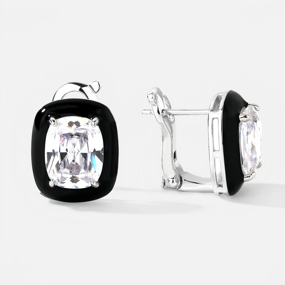 WINKIN WINSIN Brand MST Lab Grown High Carbon Diamond Enamel Square Stud Earrings 925 Sterling Silver Earrings Fine Jewelry
