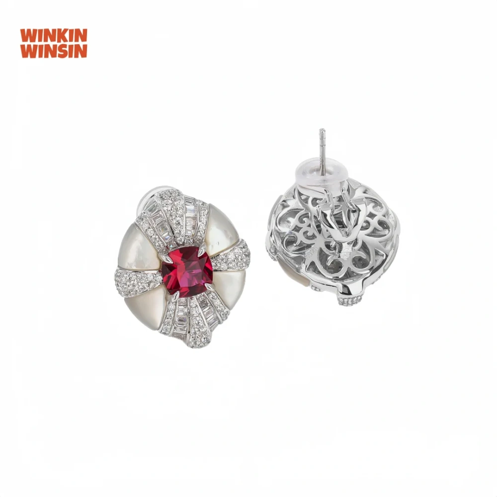 WINKIN WINSIN Brand MST 925 Sterling Silver Stud Earrings For Women High Quality Lab Grown Gemstones Ruby Stud Earrings Jewelry