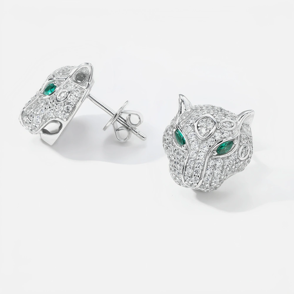 WINKIN WINSIN Brand MST Full Diamond Leopard Head Zircon Stud Earrings 925 Sterling Silver Stud Earrings For Women Fine Jewelry