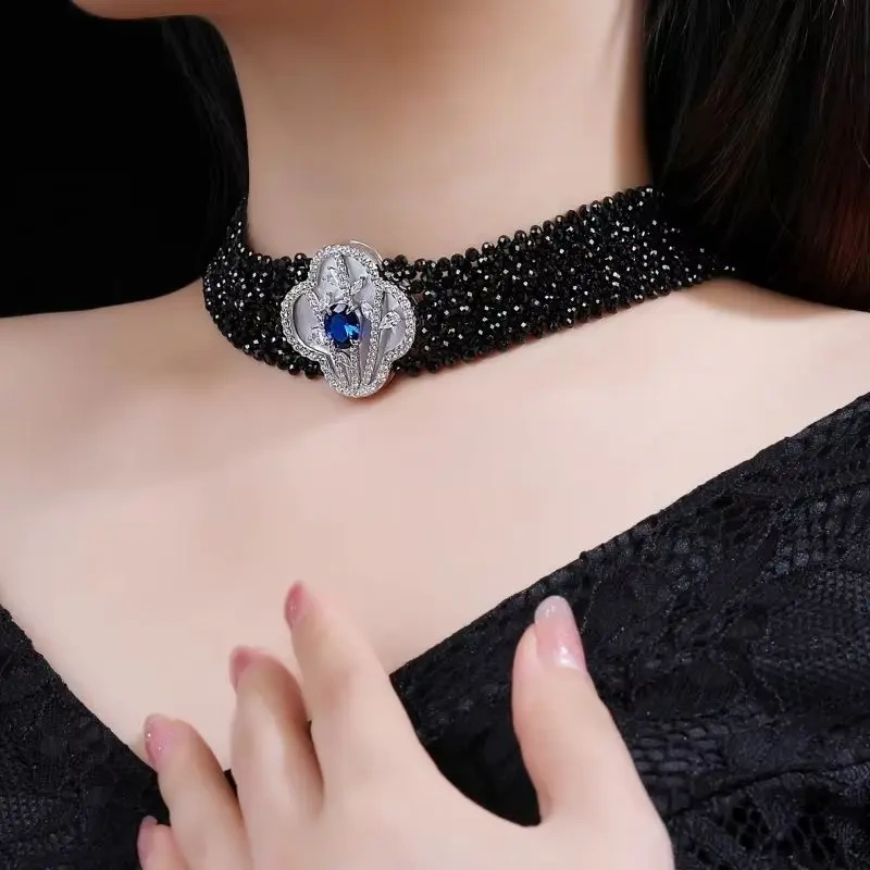 WINKIN WINSIN Brand MST Lab Grown Gemstones Collar Choker Crystal Multi-layer Necklace 925 Sterling Silver Necklaces Jewelry