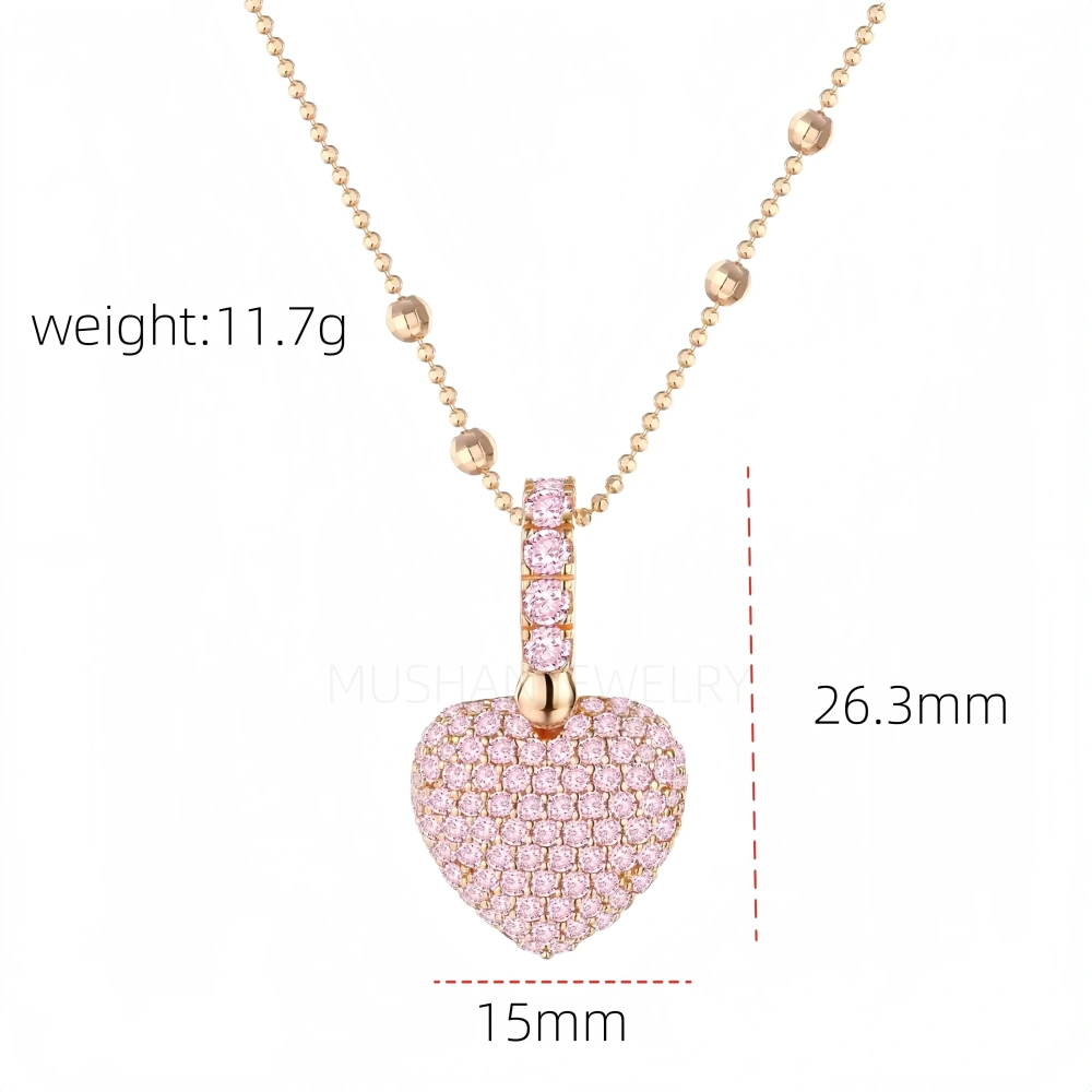 WINKIN WINSIN Brand MST 18k Gold Plating Heart Pendant Chain Necklace Pink Diamond Gemstones Jewelry 925 Sterling Silver Pendant