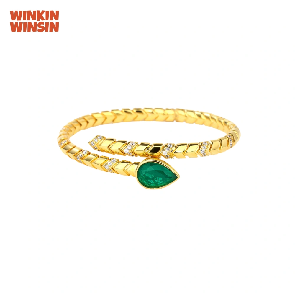 WINKIN WINSIN Brand MST 925 Sterling Silver Bracelet 18k Gold Plated Bangle Wire Drawing Process Snake Shaped Bracelets Jewelry