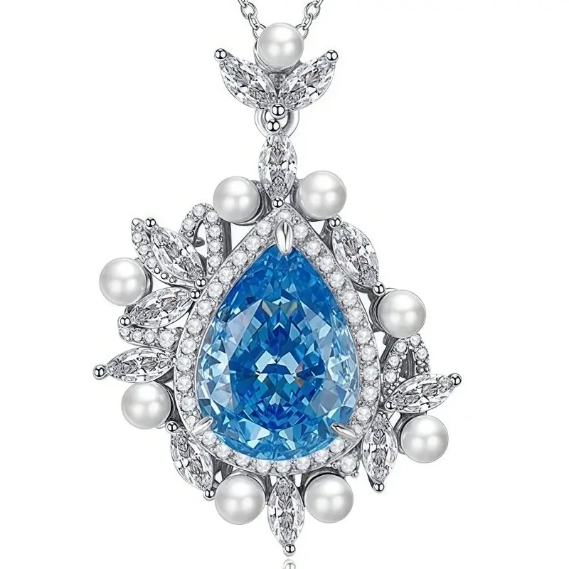 WINKIN WINSIN Brand MST 14.5ct Artificial Sapphire Lab Grown High Carbon Diamond Water Droplet Pendants Necklaces Jewelry