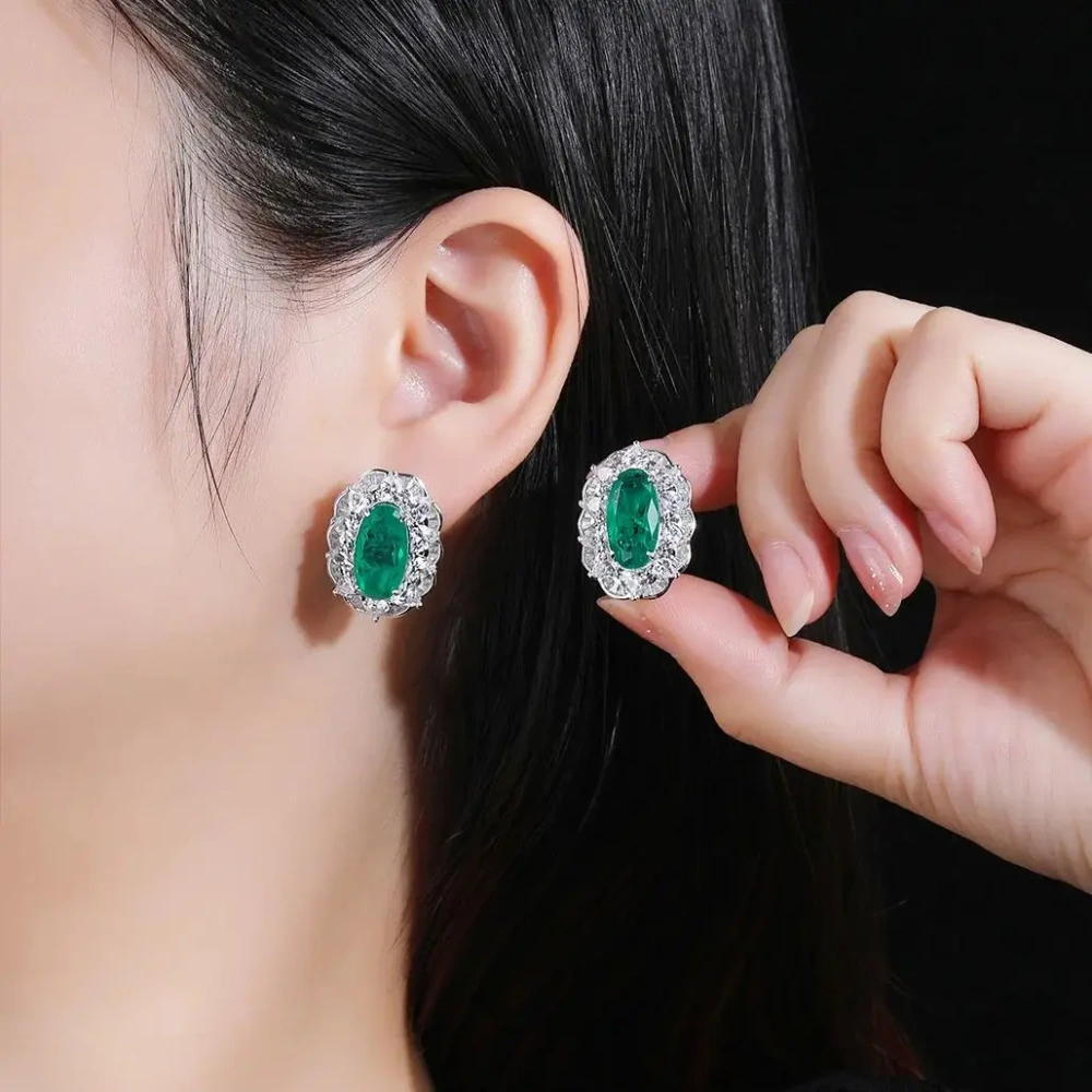 WINKIN WINSIN Brand MST 925 Sterling Silver Emerald Earrings Lab Grown Gemstones High Carbon Diamond Stud Earrings Jewelry